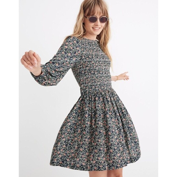 APIECE APART Olivia Floral Smocked Long Sleeve Mini Dress Shopbop 12 XL $325 - Picture 1 of 12